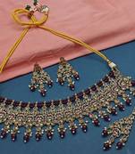 Wine color kundan choker necklace set with matching earrings and maang tikka
