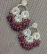 Luxurious polki diamond and wine chandelier earrings