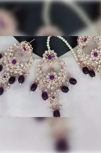 Luxurious silver-plated bridal jewelry set with purple accents