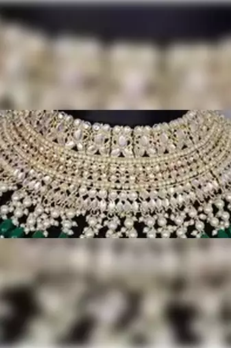 Luxurious pearl kundan bridal jewelry set - Necklace ::, earrings, tikka, and long Necklace ::