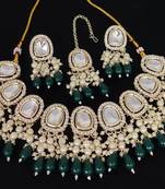 Kundan choker necklace set with green emerald beads and pearls - traditional indian wedding jewelry
