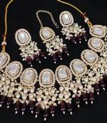 Kundan choker necklace set with maroon beads and pearls - traditional indian wedding jewelry