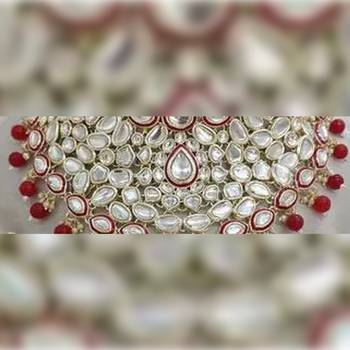 Royal kundan choker set with magenta beads - traditional indian wedding jewelry set with earrings and tikka 2