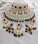 Royal kundan choker set with maroon beads - traditional indian wedding jewelry set with earrings and tikka