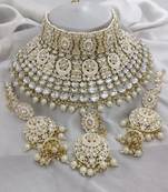 Royal kundan choker set with white beads - traditional indian wedding jewelry set with earrings and tikka