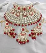 Royal kundan choker set with magenta beads - traditional indian wedding jewelry set with earrings and tikka