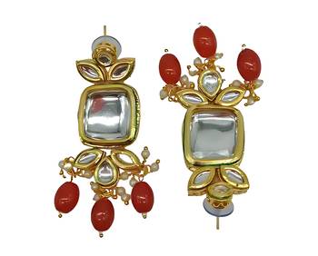 Kundan red beaded necklace set - traditional multi-strand jewelry with red beads and mirror work 4