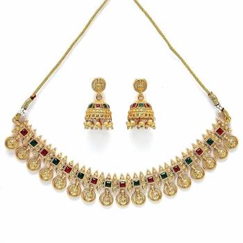 Traditional temple coin Necklace :: set with matching jhumkas for women 1