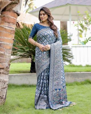 Blue Faux Kanjivaram Silk Saree with unstitched blouse  2