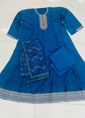 Royal Blue Silk Blend Designer Festival Wear Anarkali Suit 3