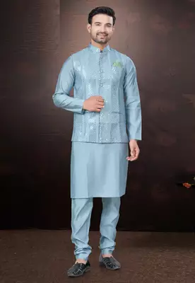 Outluk wedding collection  pure silk mens modi jacket kurta pajama 1