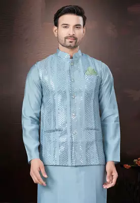Outluk wedding collection  pure silk mens modi jacket kurta pajama 2