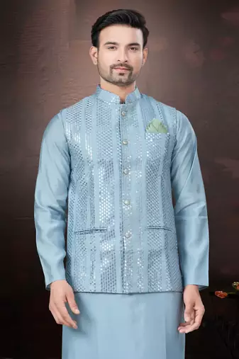Outluk wedding collection  pure silk mens modi jacket kurta pajama