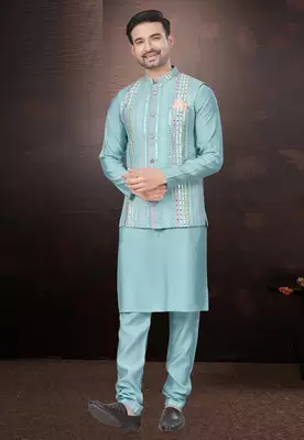 Outluk wedding collection  pure silk mens modi jacket kurta pajama 1