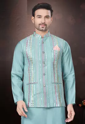 Outluk wedding collection  pure silk mens modi jacket kurta pajama 2