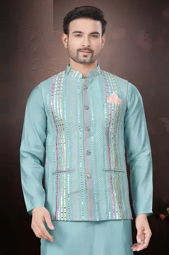 Outluk wedding collection  pure silk mens modi jacket kurta pajama