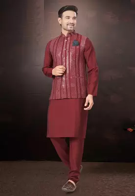 Outluk wedding collection  pure silk mens modi jacket kurta pajama 1