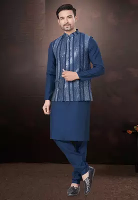 Outluk wedding collection  pure silk mens modi jacket kurta pajama 1