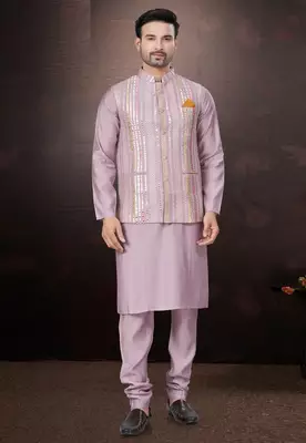 Outluk wedding collection  pure silk mens modi jacket kurta pajama 1