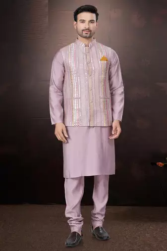 Outluk wedding collection  pure silk mens modi jacket kurta pajama