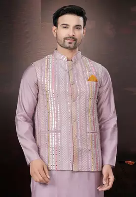 Outluk wedding collection  pure silk mens modi jacket kurta pajama 2