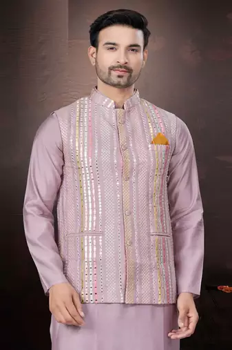 Outluk wedding collection  pure silk mens modi jacket kurta pajama