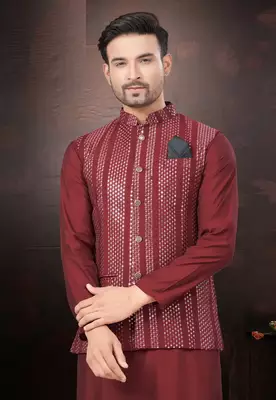 Outluk wedding collection  pure silk mens modi jacket kurta pajama 2