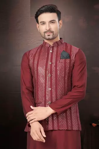 Outluk wedding collection  pure silk mens modi jacket kurta pajama