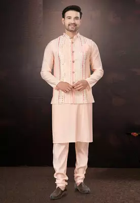Outluk wedding collection  pure silk mens modi jacket kurta pajama 1