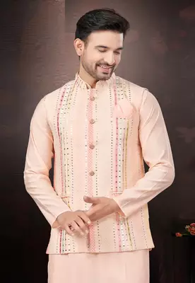 Outluk wedding collection  pure silk mens modi jacket kurta pajama 2