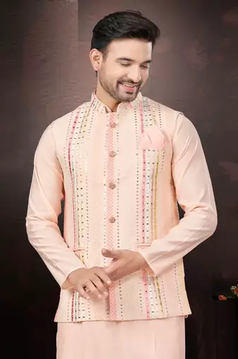 Outluk wedding collection  pure silk mens modi jacket kurta pajama