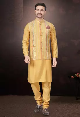 Outluk wedding collection  pure silk mens modi jacket kurta pajama 1