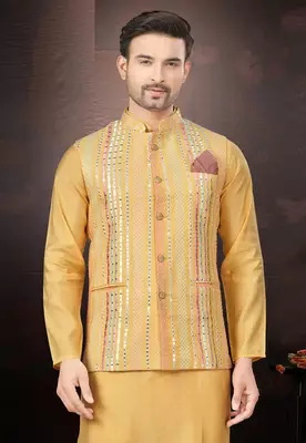 Outluk wedding collection  pure silk mens modi jacket kurta pajama 2