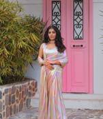 Multicolor satin shiny Fancy Shades Rainbow Chrome Unicorn Saree
