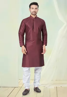 Brown pure silk mens wholesale kurta pajama for mens 1