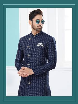Havy zari jackard with thread work havy indowestern sherwani set 2