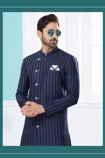 Havy zari jackard with thread work havy indowestern sherwani set
