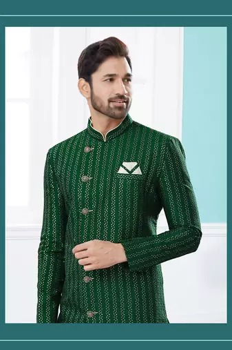Havy zari jackard with thread work havy indowestern sherwani set