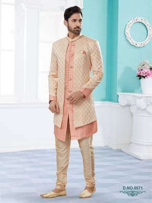 Havy banarasi jackard with stone and thred zari work indowestern sherwani 1