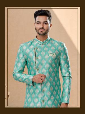 Havy banarasi jackard with stone and thread zari work indowestern sherwani 2