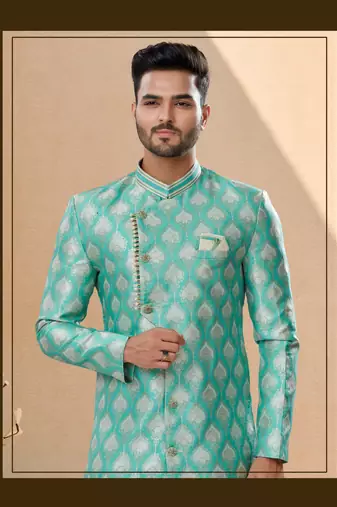 Havy banarasi jackard with stone and thread zari work indowestern sherwani