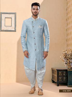 Havy banarasi jackard with thred zari work & colour work indowestern sherwani 1