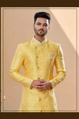 Havy banarasi jackard with thread zari work & colour work indowestern sherwani