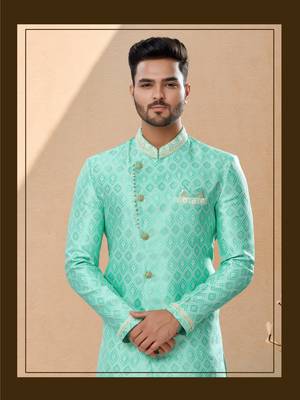 Havy banarasi jackard with thread zari work & colour work indowestern sherwani 2