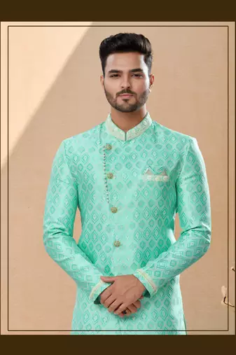 Havy banarasi jackard with thread zari work & colour work indowestern sherwani