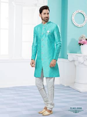 Jackard digital printed with thred work indowestern sherwani set 1