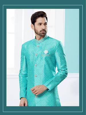 Jackard digital printed with thred work indowestern sherwani set 2