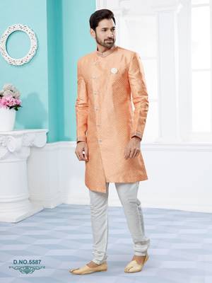 Jackard digital printed with thread work indowestern sherwani set 1