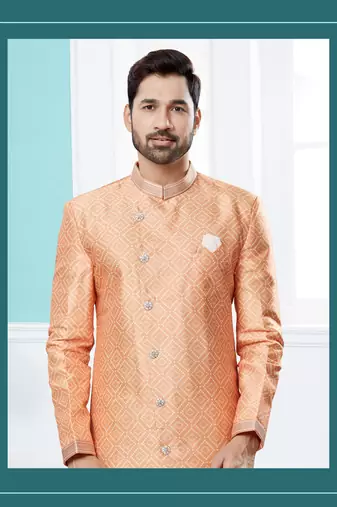 Jackard digital printed with thread work indowestern sherwani set