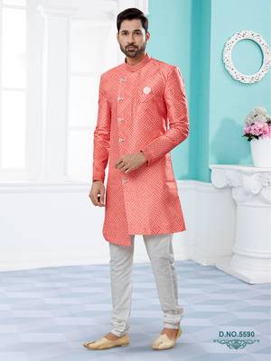 Jackard digital printed with thread work indowestern sherwani set 1